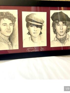 Original framed pencil drawings Jonas Brothers Portrait Trio
